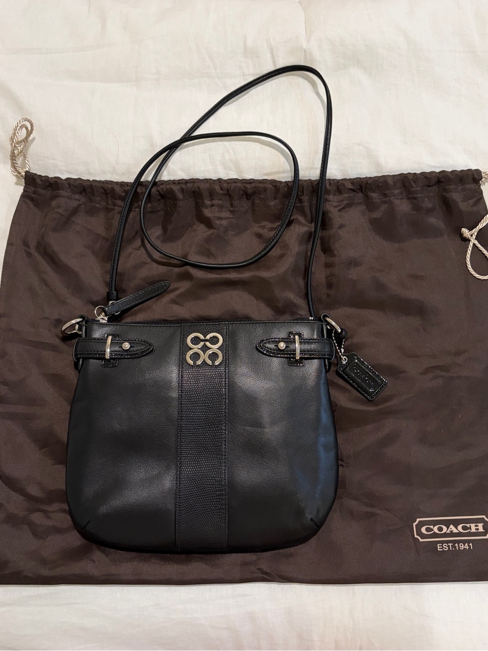 Coach Black Leather Crossbody Bag with Gold Hardware